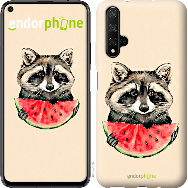 

Чехол на Huawei Honor 20 Енотик с арбузом 4605u-1697