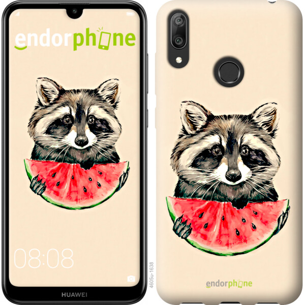 

Чехол на Huawei Y7 2019 Енотик с арбузом 4605u-1638, Силикон