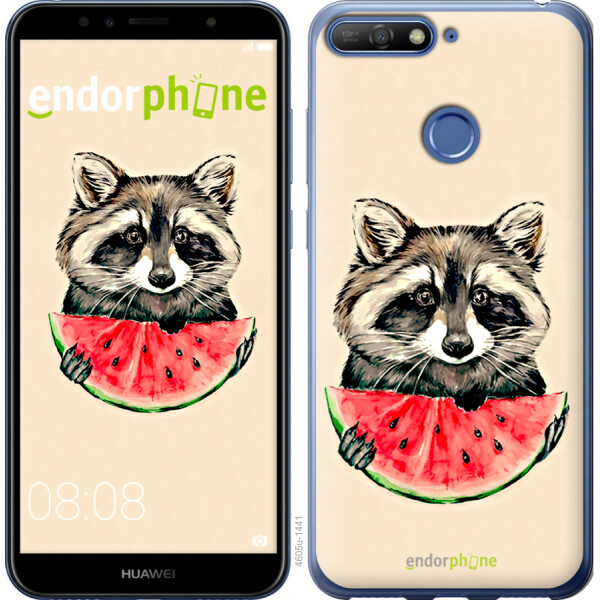 

Чехол на Huawei Y6 Prime 2018 Енотик с арбузом 4605u-1441, Силикон