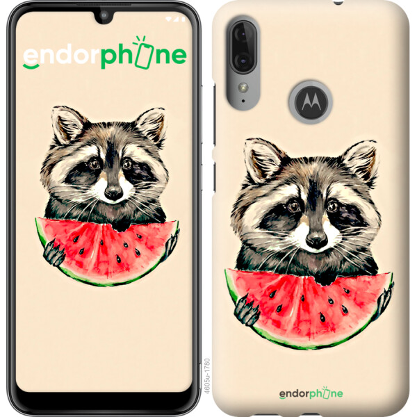 

Чехол на Motorola Moto E6 Plus Енотик с арбузом 4605u-1780