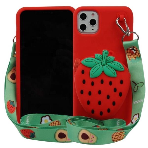 

Чехол для Apple iPhone 11 Phenix-Color 3D силиконовый с карманом на шнурке Red/Strawberry