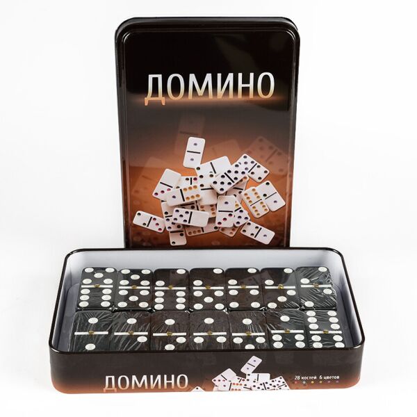 

Игра настольная Домино в жестяной коробке черное