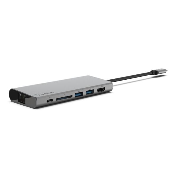 

Концентратор Belkin Travel Hub USB-C PD, USB-C, 2/USB 3.0, HDMI, Gigabit, space gray