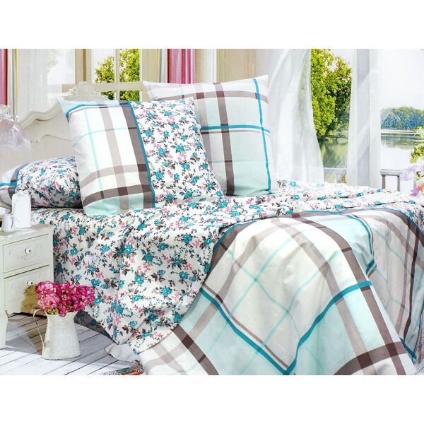 Комплект постельного белья Еней-Плюс Т0703 бирюзовый, белый, коричневый Евро