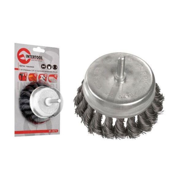 

Щетка чашечная 75мм для дрели, 1/4" (пучки витой проволоки) INTERTOOL BT-3075