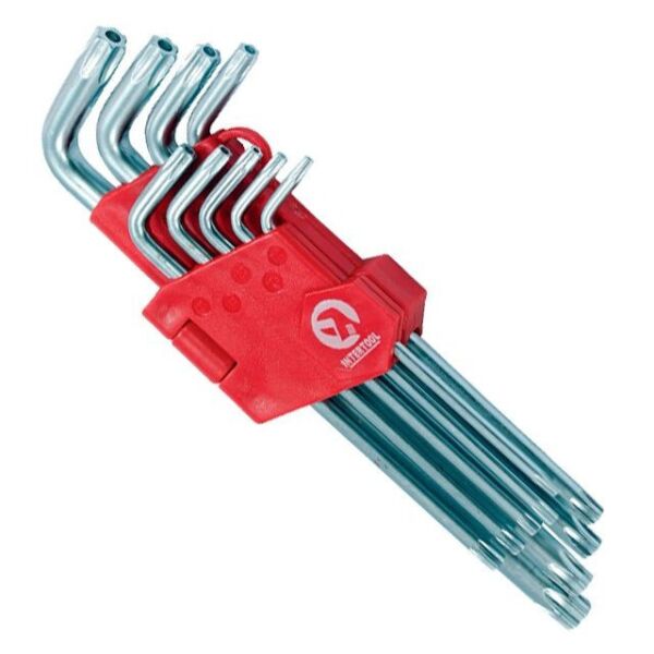 

Набор Г-образных ключей TORX с отверстием 9шт, Т10-Т50, Cr-V INTERTOOL HT-0606