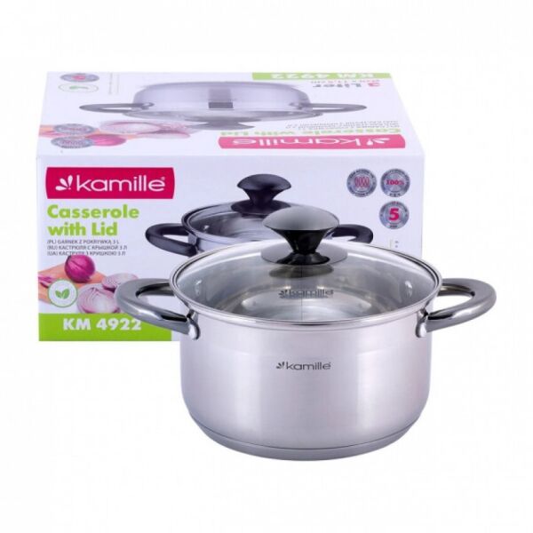 

Кастрюля Kamille 3 л из нержавеющей стали с крышкой и полыми черными ручками для индукции KAM-4922