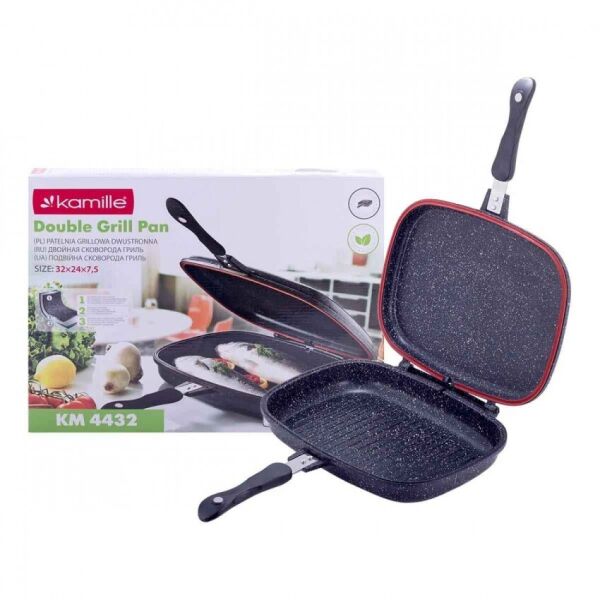 

Сковорода-гриль двойная Kamille 32 х 24 х 7 см с литого алюминия с антипригарным покрытием серный мрамор для индукции КМ-4432