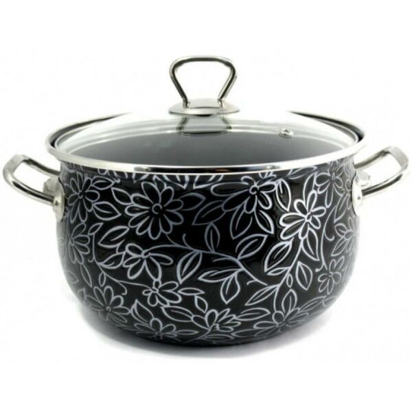 

Кастрюля эмалированная 5,1 литра d-22 Ажур черный Interos 2598 C-5,1 ITR