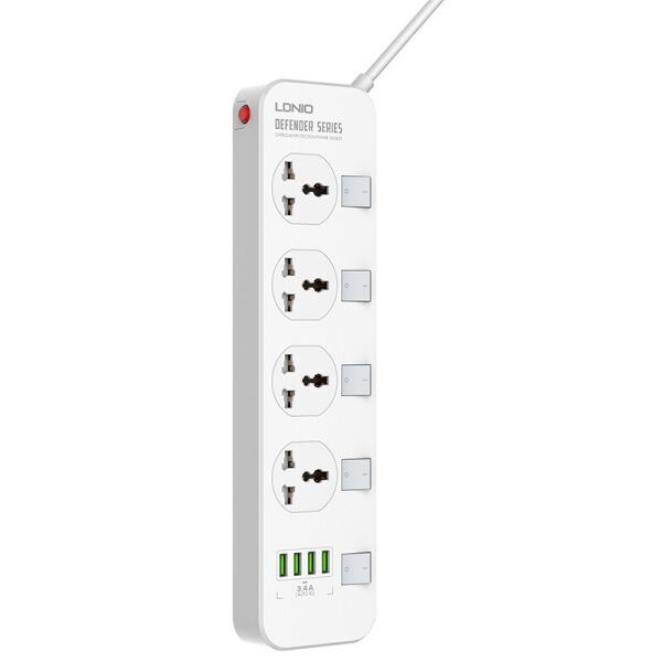 

Удлинитель сетевой Ldnio SC4408, 4USB, 4 розетки, белый
