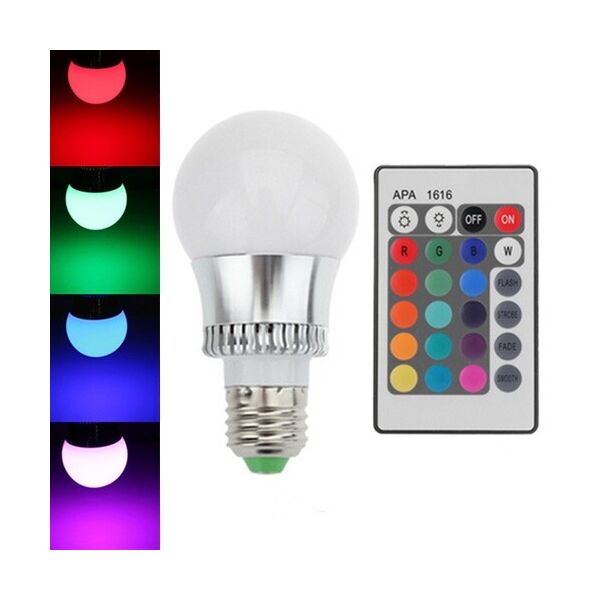 Светодиодная E27 LED RGB 5Вт лампа, 16 цветов с пультом ДУ