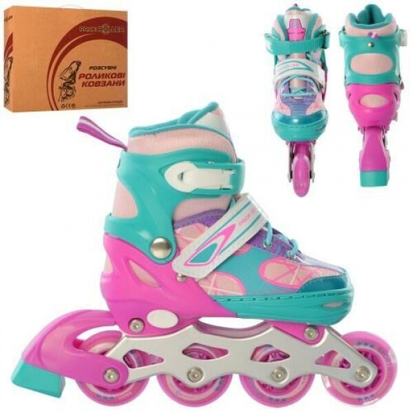 

Роликовые коньки для детей 4141-XS-V с алюминиевой рамой, ПУ колесами (размер 27-30), фиолетово-бирюзовые