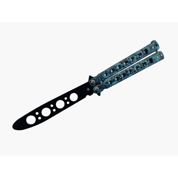

Нож балисонг (нож бабочка) Skull 301-3 Blue тупой тренировочный синий