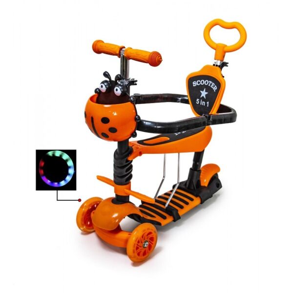 

Самокат детский Scooter ''Божья Коровка'' 5 in 1 с защитный бампер + родительская ручка Оранжевый (2T1006)