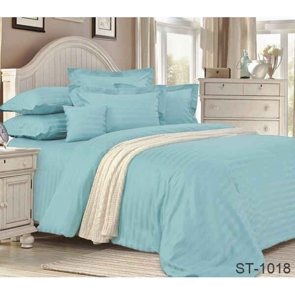 

Комплект постельного белья ТМ TAG страйп-сатин 100% хлопок 1,5-сп. Бирюзовый LUXURY ST-1018