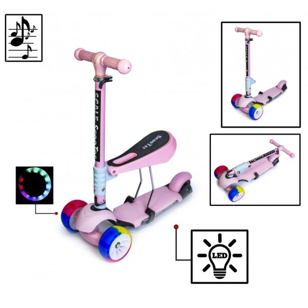 

Самока Scooter 3in1.Pink. Складная ручка! Cо светом и музыкой! Смарт-колеса!