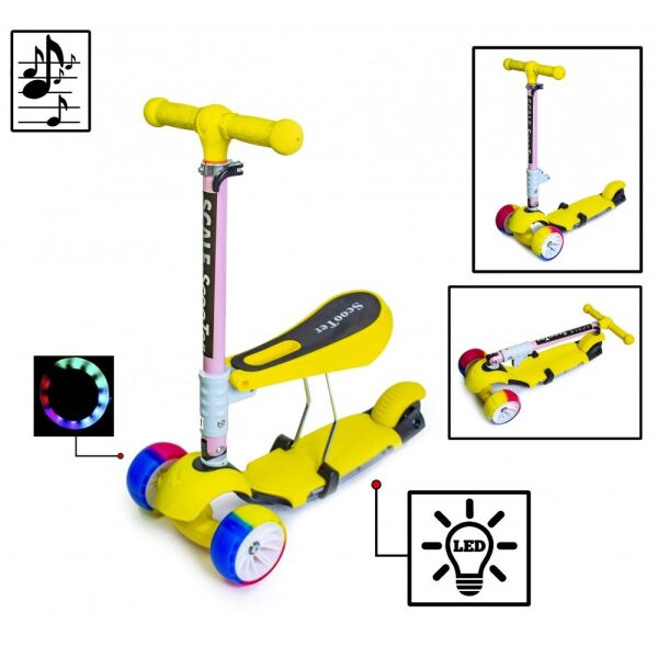 

Самока Scooter 3in1.Yellow. Складная ручка! Cо светом и музыкой! Смарт-колеса!