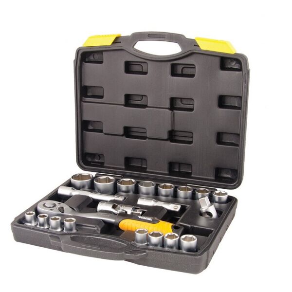 

Набор инструментов 21 элемент.,1/2",сталь CrV, головки 10-32 мм, трещотка с храповым механизмом 72 зуба, пласт.кейс PROFI MASTERTOOL 78-4021-PF