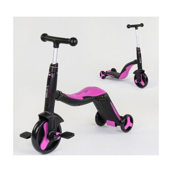 

Велосипед детский 3в1 JT 70708 (1) Best Scooter, самокат-велобег-велосипед, розовый, свет, 8 мелодий, колёса PU