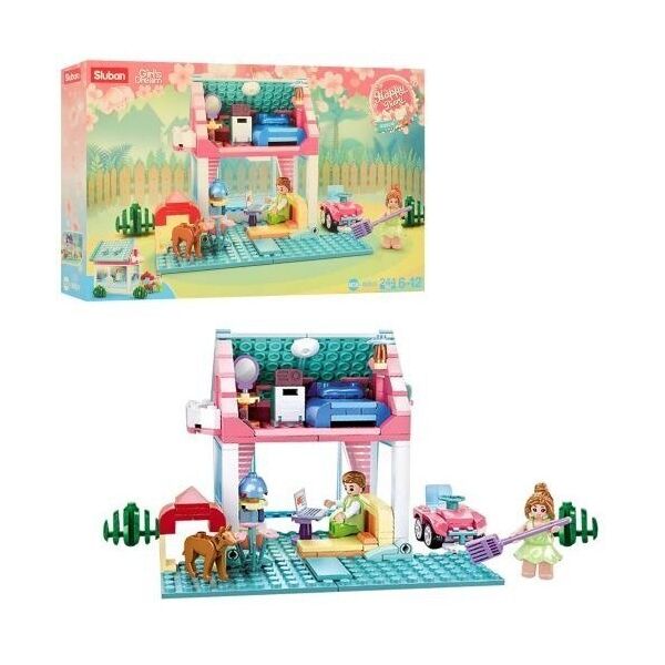 

​Конструктор SLUBAN Дом M38-B0821, машина, фигурки, 244 дет, 38,5-24-7 см