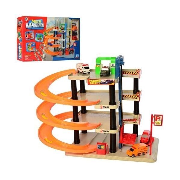 

Трек - Гараж Limo Toy 0849, 4 этажа, лифт, Транспорт (4шт по 8 см), 64-39-13 см