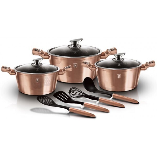 

Набор посуды Berlinger Haus Metallic Line Rose Gold Edition из кованого алюминия с мраморным покрытием 10 предметов (BH-6151) (NP)
