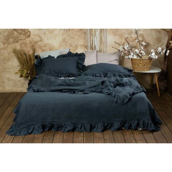 

Постельное белье с рюшами BEIK-MORANDI. 100% лен FRENCH VINTAGE DARK GRAY-Двуспальный