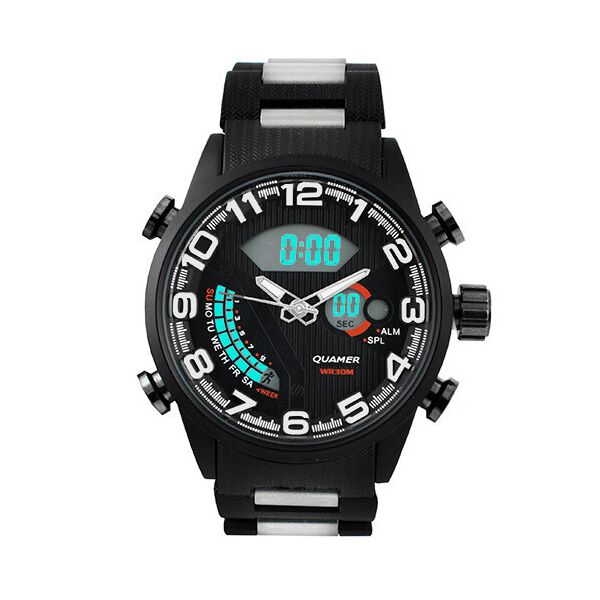 

Часы наручные QUAMER 1512 браслет карбон dual time waterproof