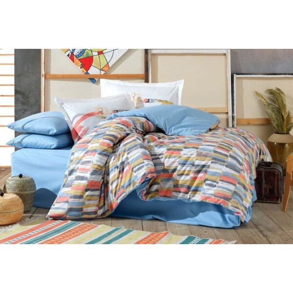 

Постельное белье Hobby Poplin. Mikado сине-горчичное-Полуторный