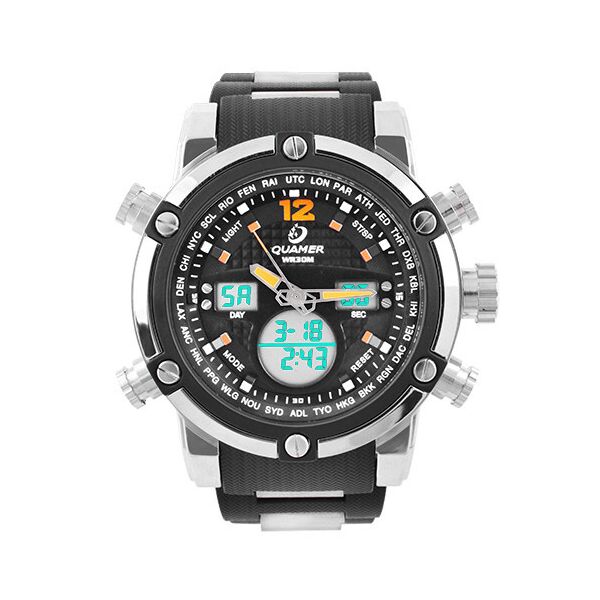 

Часы наручные QUAMER 1526 браслет карбон dual time waterproof
