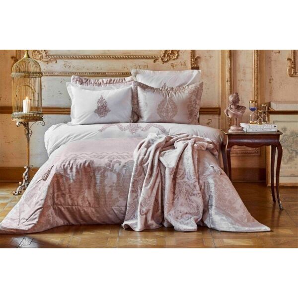 

Постельное белье с покрывалом и пледом Karaca Home. Adrila rosegold-Евро
