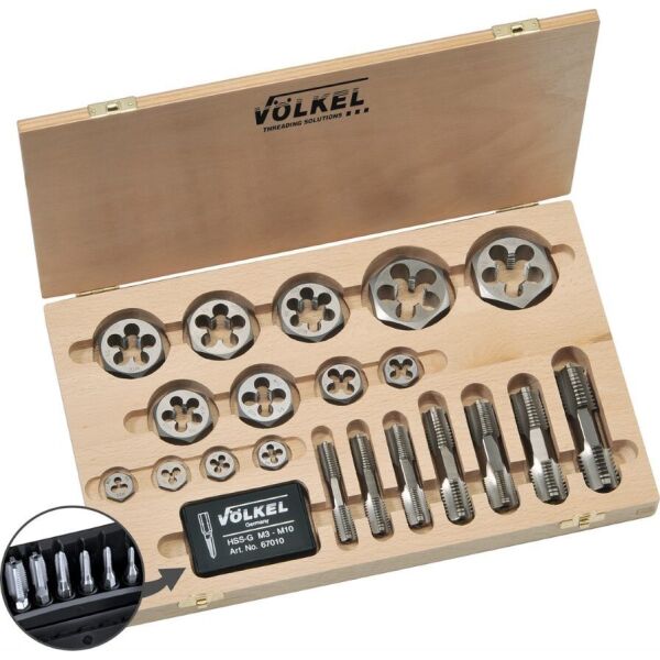 

Набор метчиков и плашек HexTap M3-30 30шт. HSS-G 48623 VÖLKEL
