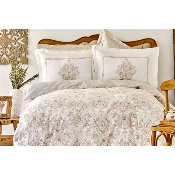 

Постельное белье с вафельным покрывалом Karaca Home. Almond bej-Евро