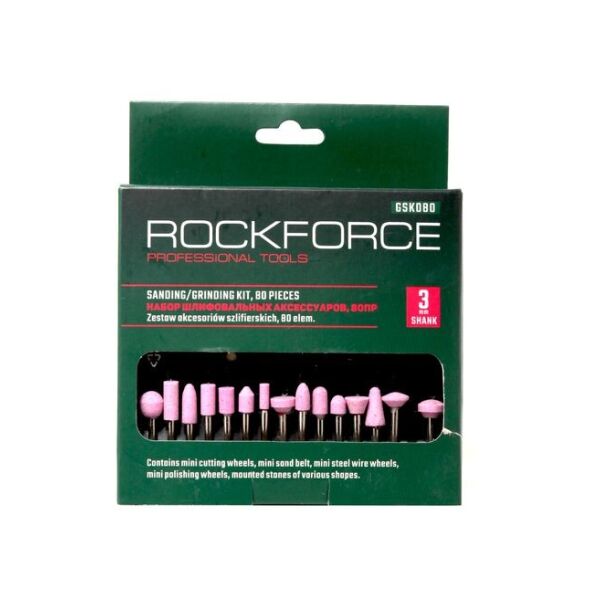

Набор аксессуаров для мини-дрелей, 80 предметов, в пластиковом кейсе ROCKFORCE RF-GSK080