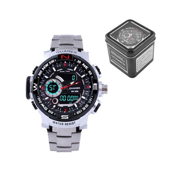 

Часы наручные QUAMER 1730 Box стальной браслет dual time waterproof