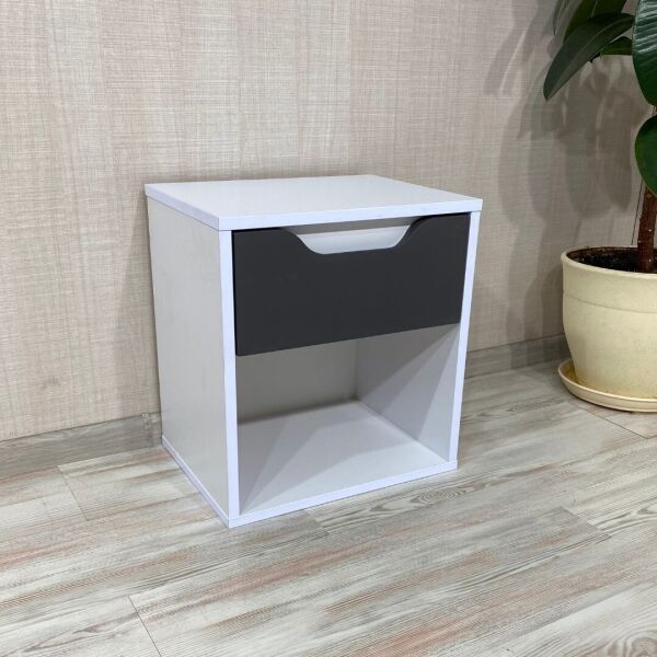 

Тумба прикроватная DiPortes Kt-410 без ручек, Белая / Темно серый Soft-touch (40/43/30)