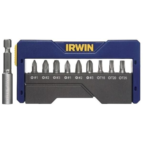 

Набор бит Irwin в футляре 9+1 (PZ1/PZ2/PZ3/PH1/PH2/PH3/T15/T20/T25) (1868199)