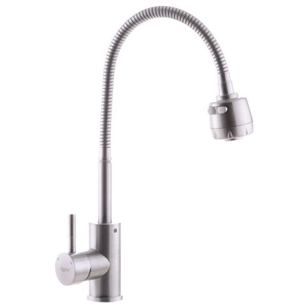 

Кран кухонный одновентильный с гибким шлангом ZERIX SUS ZX3125 сатин нержавеющая сталь 64701