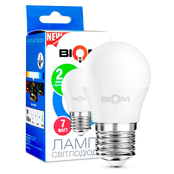 

Светодиодная лампа BIOM BT-563 G45 7W E27 3000K (Шар)