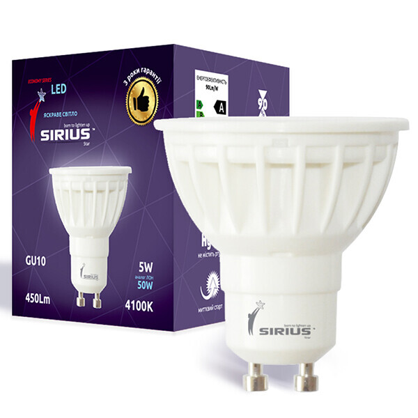 

Светодиодная лампа SIRIUS 5W GU10 4100K MR16 (Рефлектор)