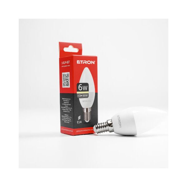 

Лампа светодиодная ETRON Light Power 1-ELP-027 C37 6W 3000K 220V E14