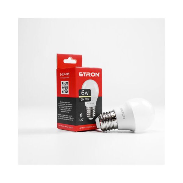 

Лампа светодиодная ETRON Light Power 1-ELP-045 G45 6W 3000K 220V E27
