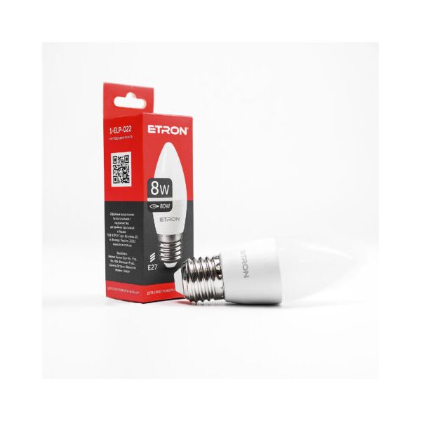 

Лампа светодиодная ETRON Light Power 1-ELP-022 C37 8W 4200K 220V E27
