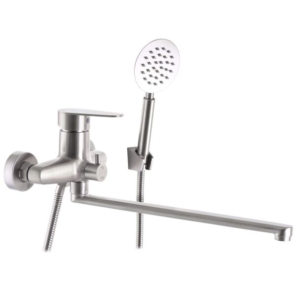 

Смеситель для ванной однозахватный с длинным изливом ZERIX ZX3239 сатин нержавеющая сталь 77986