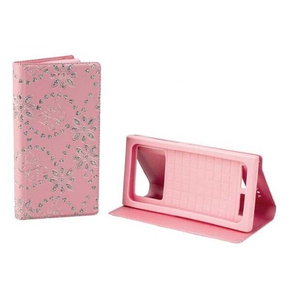 

Универсальный чехол книжка стразы (без окна) 4.5-4.7 4 M Розовый