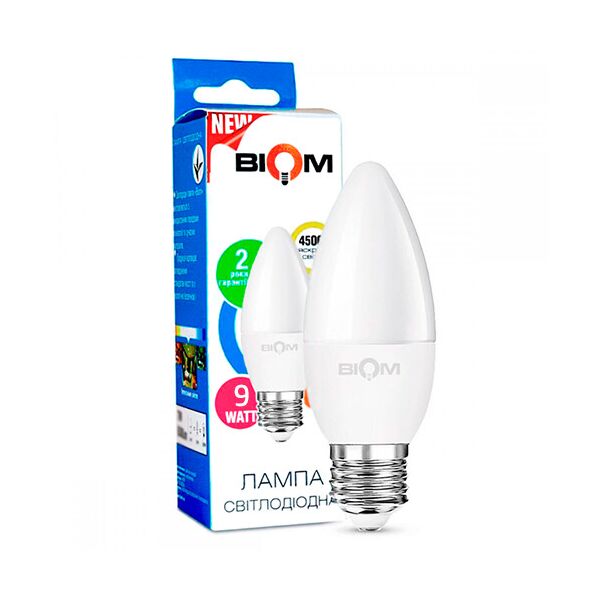 

Светодиодная лампа BIOM BT-588 С37 9W E27 4500K (Свеча)