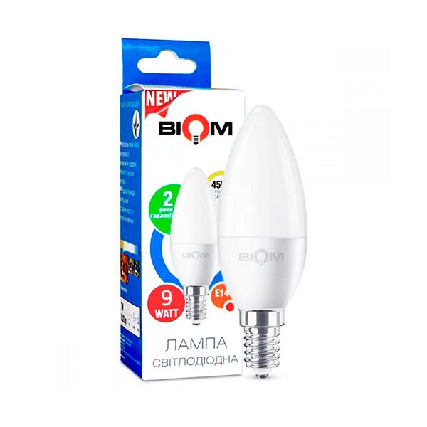 

Светодиодная лампа BIOM BT-589 С37 9W E14 4500K (Свеча)