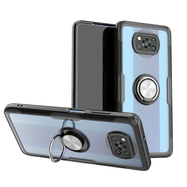 

Защитный чехол Deexe Clear Ring для Xiaomi Poco X3 - Black / Silver