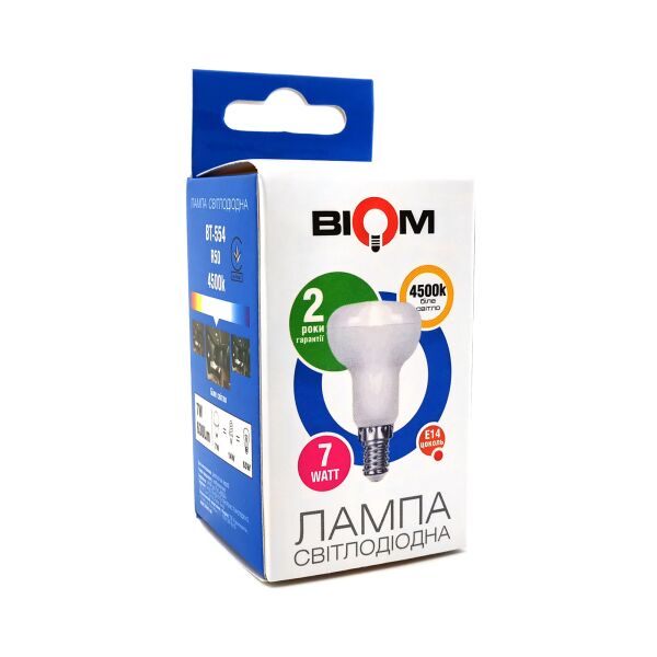 

Светодиодная лампа BIOM BT-554 R50 7W E14 4500K (Рефлектор)