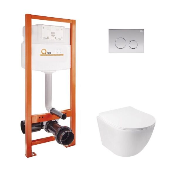 

Набор инсталляции 4 в 1 Q-TAP Nest QTNESTM425M11CRM с клавишей и унитазом Q-TAP Jay QT07335176W